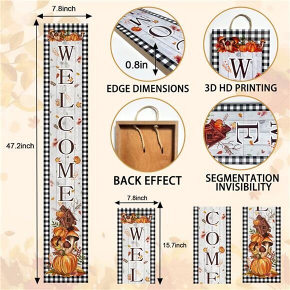 Fall Welcome Porch Sign Thanksgiving Day Wooden Door Sign 47" Large Buffalo - Picture 2 of 8